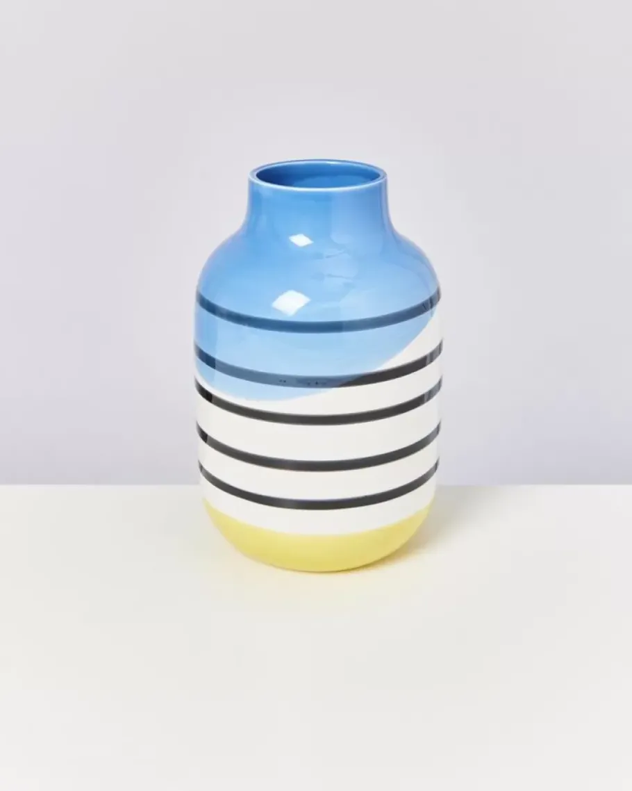 Motel a Miio Nuno L^Nuno Vase L Schwarz-Weis Gestreift Mit Blau