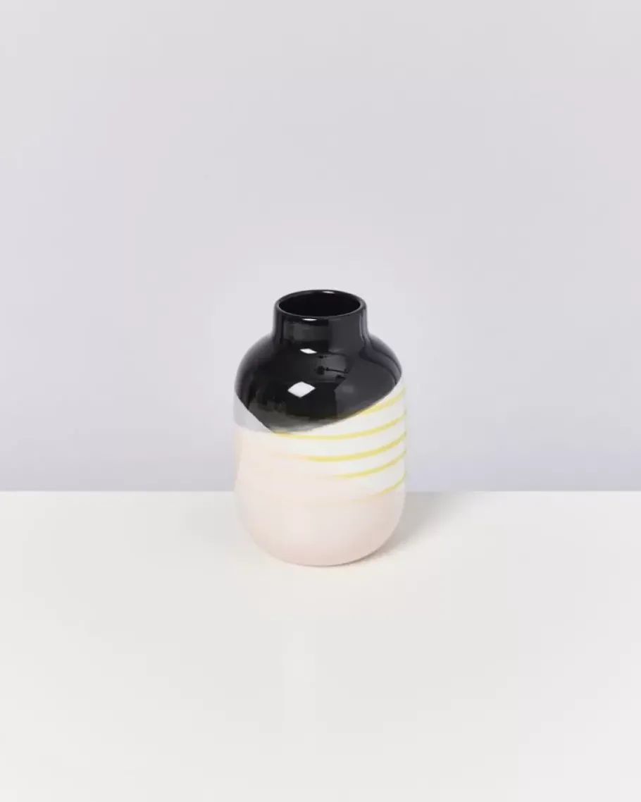 Motel a Miio Vasen^Nuno Vase M Schwarz Rosa Gelb Gestreift