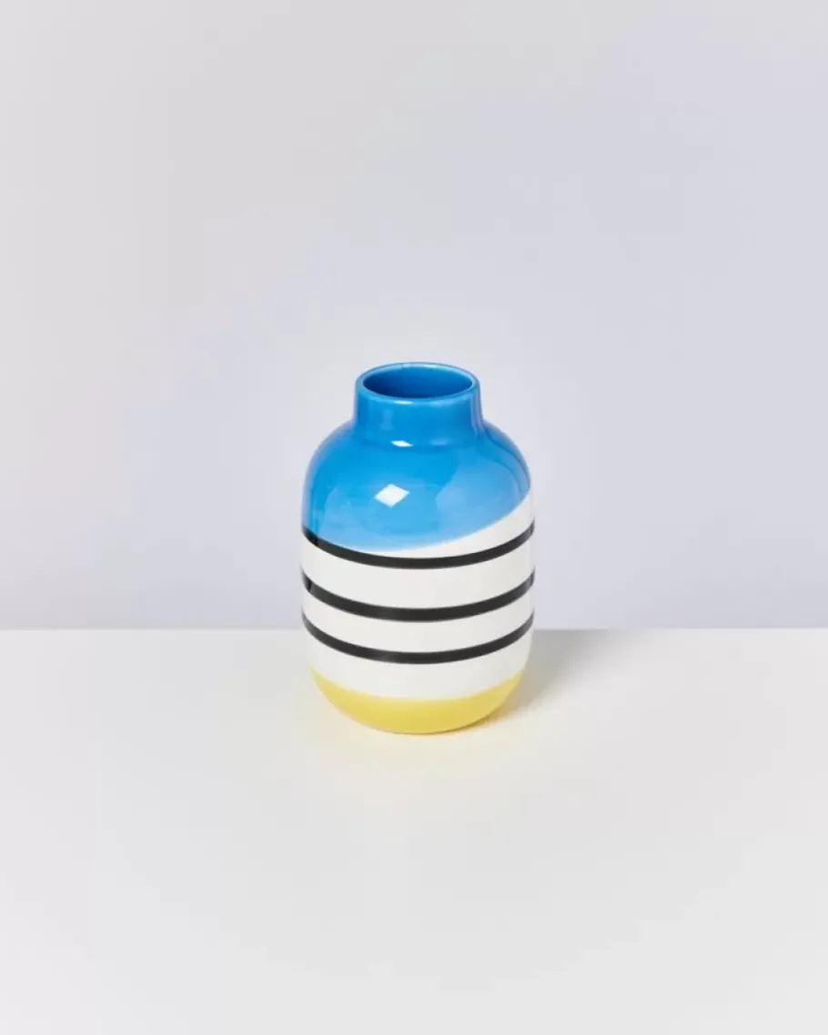 Motel a Miio Vasen^Nuno Vase M Schwarz-Weis Gestreift Mit Blau