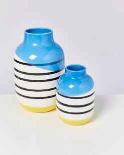 Motel a Miio Vasen^Nuno Vase M Schwarz-Weis Gestreift Mit Blau